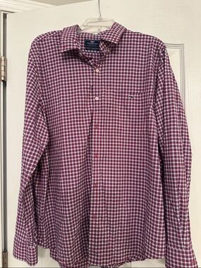 Vineyard Vines Men's Burgundy and White Gingham Button-Down Shirt
